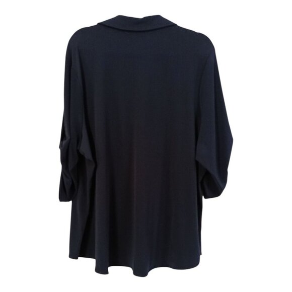 CARMEN Marc Valvo Womens Blouse Plus Size 3X Navy Blue Button Up Bling Stretch - Picture 2 of 16